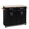 Black Kitchen Island Storage Cabinet Cart with Wood Top and Wheels