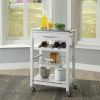 Stainless Steel Top White Wood Kitchen Island Storage Cart