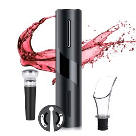 Electric Wine Opener, 4-in-1 Automatic Wine Bottle Opener with Foil Cutter, Reusable Vacuum Wine Stopper for Home Party Wedding, Black