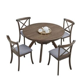 Wooden Dining Table Set, Mid Century Modern Round Rubber Wood Kitchen Table and Cross Back Upholstered Dining Chairs for Dining Room, Kitchen