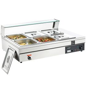 VEVOR 6-Pan Commercial Food Warmer, 6 x 12QT Electric Steam Table with Tempered Glass Cover