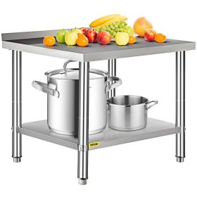 VEVOR Stainless Steel Prep Table, 36 x 24 x 35 Inch, 440lbs Load Capacity Heavy Duty Metal Worktable with Backsplash and Adjustable Undershelf