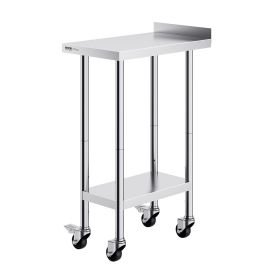 VEVOR 24 x 15 x 40 Inch Stainless Steel Work Table, Commercial Food Prep Worktable with Casters, Heavy Duty Prep Worktable