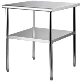 VEVOR Stainless Steel Prep Table, 30 x 30 x 36 Inch, 800lbs Load Capacity Heavy Duty Metal Worktable with Adjustable Undershelf & Feet