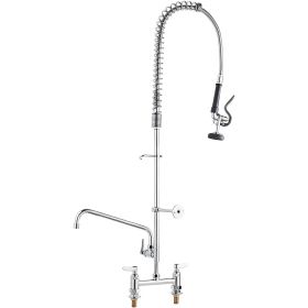 VEVOR Commercial Faucet with Pre-Rinse Sprayer, 44" Height, 8" Center, 12" Swing Spout, Deck Mount Kitchen Sink Faucet