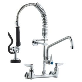 VEVOR Commercial Faucet with Pre-Rinse Sprayer, 21" Height, 8" Center, 12" Swing Spout, Wall Mount Kitchen Sink Faucet