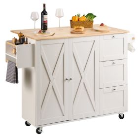 VEVOR Kitchen Island Cart with Solid Wood Top, 45.3" Width Mobile Carts with Storage Cabinet, Rolling Kitchen Table with Spice Rack, Towel Rack