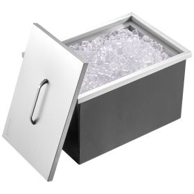 VEVOR Drop in Ice Chest, 22"L x 17"W x 12"H Stainless Steel Ice Cooler, Commercial Ice Bin with Cover, 40 qt Outdoor Kitchen Ice Bar