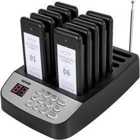 VEVOR F100 Restaurant Pager System 10 Pagers, Max 98 Beepers Wireless Calling System, Set with Vibration, Flashing and Buzzer for Church, Nurse