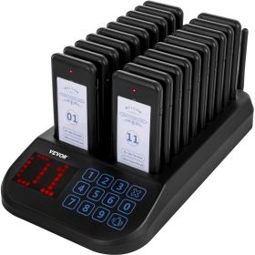 VEVOR F103 Restaurant Pager System 20 Pagers, Max 98 Beepers Wireless Calling System, Touch Keyboard with Vibration, Flashing and Buzzer for Church