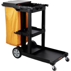 VEVOR Cleaning Cart, 3-Shelf Commercial Janitorial Cart, 200 lbs Capacity Plastic Housekeeping Cart, with 25 Gallon PVC Bag and Cover