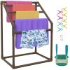 VEVOR Pool Towel Rack, 5 Bar, Brown, Freestanding Outdoor PVC Trapedozal Poolside Storage Organizer, Include 8 Towel Clips, Mesh Bag, Hook