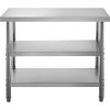 VEVOR Outdoor Food Prep Table, 48x14x33 in Commercial Stainless Steel Table, 2 Adjustable Undershelf BBQ Prep Table, Heavy Duty Kitchen Work Table