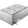 VEVOR 110V Commercial Food Warmer 6x1/6GN, 6-Pan Stainless Steel Bain Marie 12.6 Qt Capacity,1500W Steam Table 15cm/6inch Deep,Temp. Control 86-185