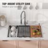 VEVOR Kitchen Sink, 304 Stainless Steel Drop-In Sinks, Top Mount Single Bowl Basin with Ledge and Accessories