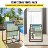 VEVOR Pool Towel Rack, 5 Bar, Brown, Freestanding Outdoor PVC Trapedozal Poolside Storage Organizer, Include 8 Towel Clips, Mesh Bag, Hook