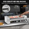 VEVOR Hot Dog Roller, 12 Hot Dog Capacity 5 Rollers, 750W Stainless Steel Cook Warmer Machine with Dual Temp Control