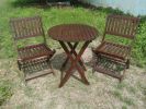 3-Piece Acacia Wood Bistro Set, Wooden Folding Patio Furniture for Garden Backyard Balcony Porch w/ 1 Coffee Table and 2 Foldable Chairs