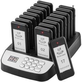 VEVOR Restaurant Pager System, Wireless 500m Long Range Lineup Waiting Queue Signal, Guest Customer Calling Beepers with Vibration & Flashing (Sub Machine Shape: Square, Quantity: 16)