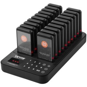 VEVOR Restaurant Pager System, Wireless 400m Long Range Lineup Waiting Queue Signal, Guest Customer Calling Beepers with Vibration & Flashing (Sub Machine Shape: Square, Quantity: 20)