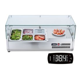 VEVOR Refrigerated Condiment Prep Station, 130 W Countertop Refrigerated Condiment Station, with 1 1/3 Pan & 4 1/6 Pans, 304 Stainless Body and PC Lid (Default: Default)