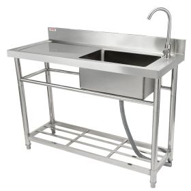 VEVOR Stainless Steel Utility Sink, Free Standing Single Bowl Commercial Kitchen Sink Set w/Workbench (Product Type: Right Single Slot with Platform, Length: 39.4 inches)